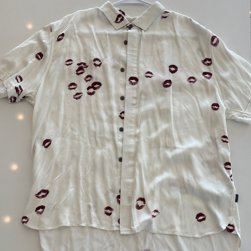 White Shirt with Red Lip Print